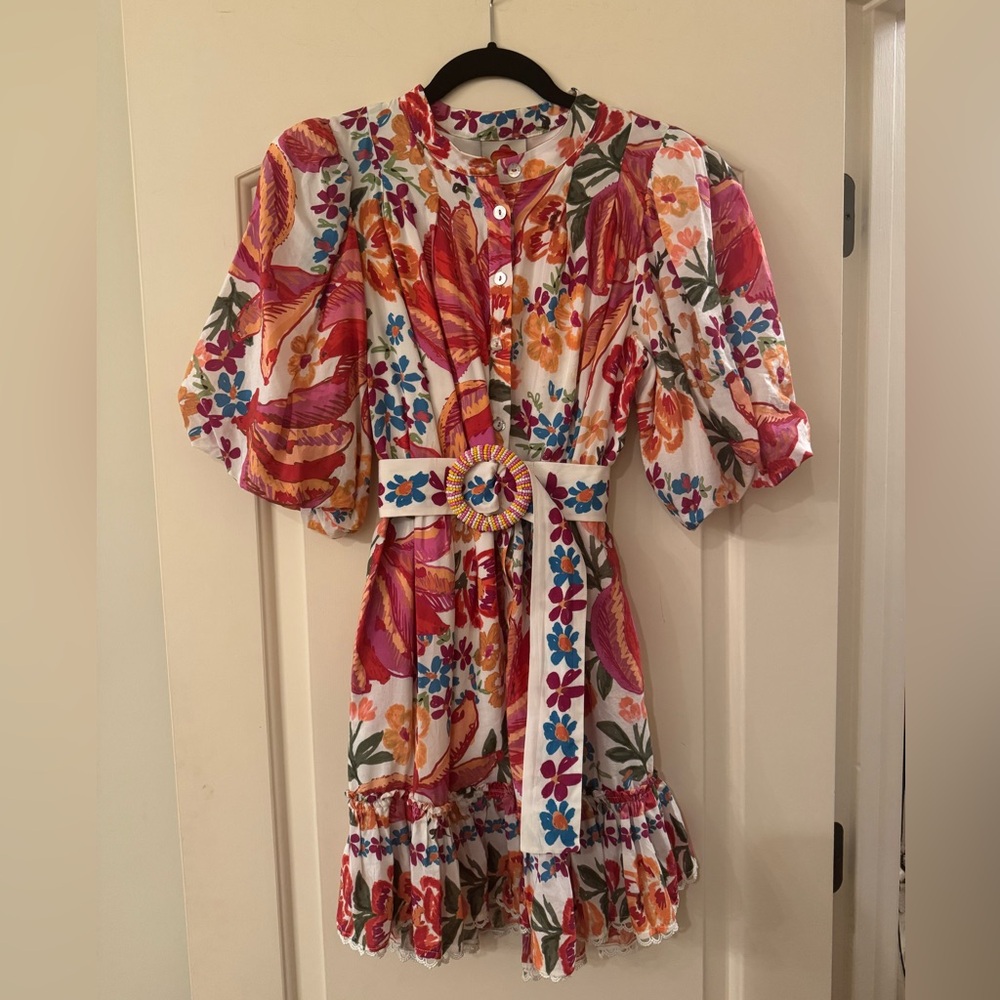 Farm Rio | Garden Floral Puff Sleeve Dress with Belt